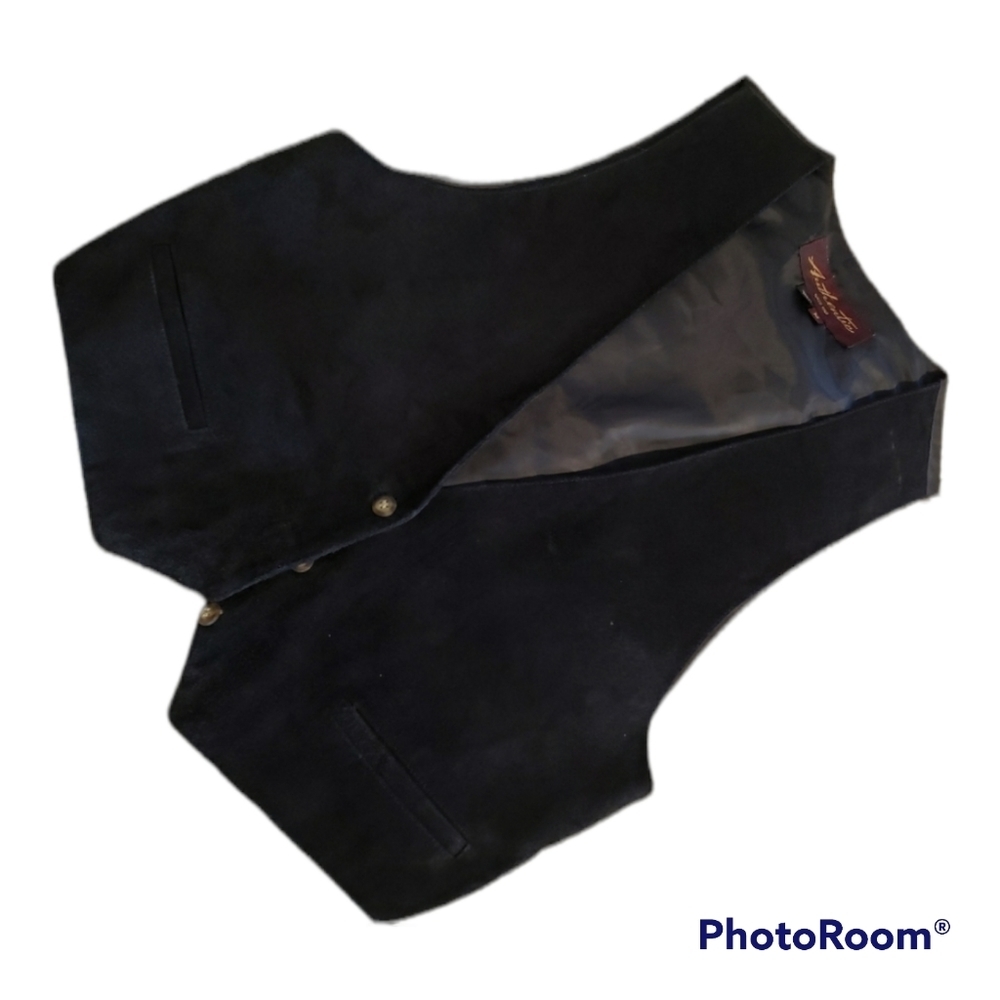 𝅺VINTAGE Leather Suede Vest | Black button front w/useable pockets sz.M